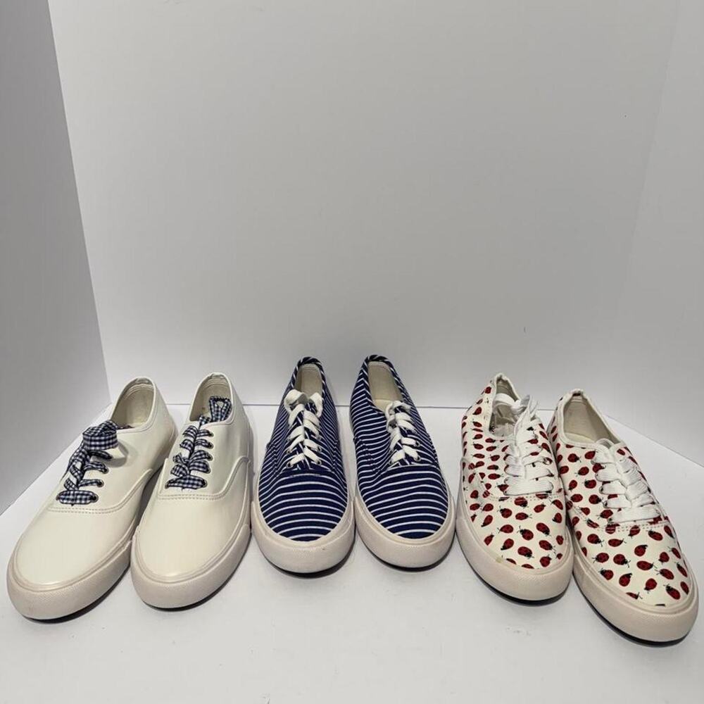 3 pairs of Fun Sneakers Size 10 Lady Bugs, Striped, White w/ Checkered Laces
